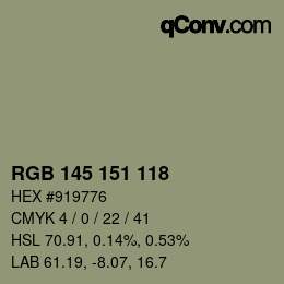 Color code: RGB 145 151 118 | qconv.com