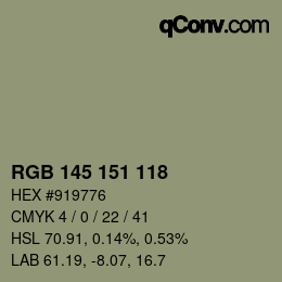 Color code: RGB 145 151 118 | qconv.com