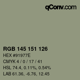 Color code: RGB 145 151 126 | qconv.com