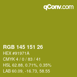 カラーコード: RGB 145 151 26 | qconv.com