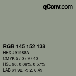 Código de color: RGB 145 152 138 | qconv.com