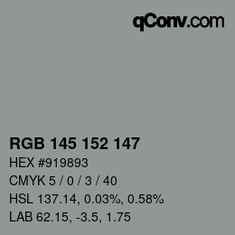 Color code: RGB 145 152 147 | qconv.com