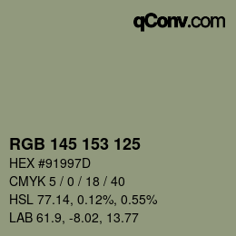 カラーコード: RGB 145 153 125 | qconv.com