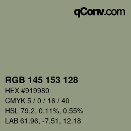 Color code: RGB 145 153 128 | qconv.com