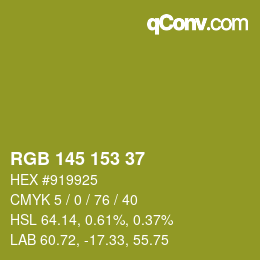 カラーコード: RGB 145 153 37 | qconv.com