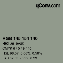 カラーコード: RGB 145 154 140 | qconv.com