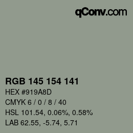 カラーコード: RGB 145 154 141 | qconv.com