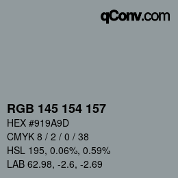 颜色代码: RGB 145 154 157 | qconv.com