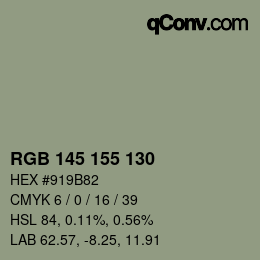Código de color: RGB 145 155 130 | qconv.com