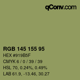 Código de color: RGB 145 155 95 | qconv.com