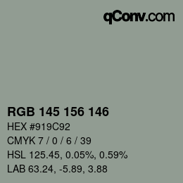 颜色代码: RGB 145 156 146 | qconv.com