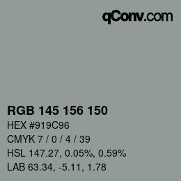 Código de color: RGB 145 156 150 | qconv.com