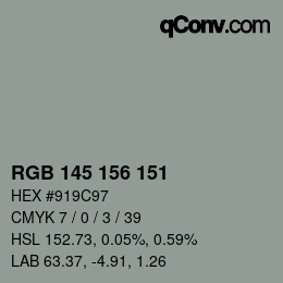 颜色代码: RGB 145 156 151 | qconv.com