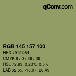 Color code: RGB 145 157 100 | qconv.com