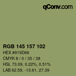 Color code: RGB 145 157 102 | qconv.com