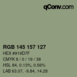 Color code: RGB 145 157 127 | qconv.com