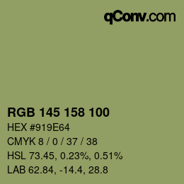 カラーコード: RGB 145 158 100 | qconv.com