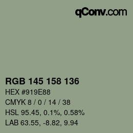 カラーコード: RGB 145 158 136 | qconv.com