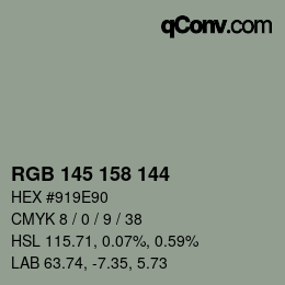 カラーコード: RGB 145 158 144 | qconv.com