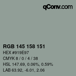Color code: RGB 145 158 151 | qconv.com