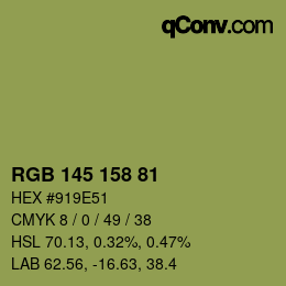 Color code: RGB 145 158 81 | qconv.com