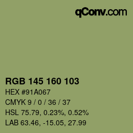 Color code: RGB 145 160 103 | qconv.com