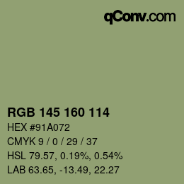 Color code: RGB 145 160 114 | qconv.com