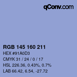 カラーコード: RGB 145 160 211 | qconv.com