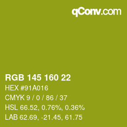 Color code: RGB 145 160 22 | qconv.com