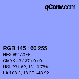 Color code: RGB 145 160 255 | qconv.com
