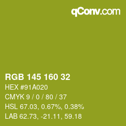 Color code: RGB 145 160 32 | qconv.com