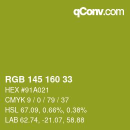 Color code: RGB 145 160 33 | qconv.com