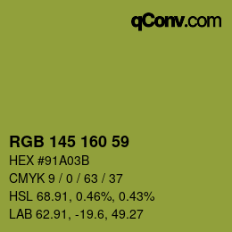 Color code: RGB 145 160 59 | qconv.com