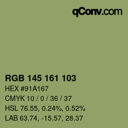 Color code: RGB 145 161 103 | qconv.com
