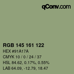 カラーコード: RGB 145 161 122 | qconv.com