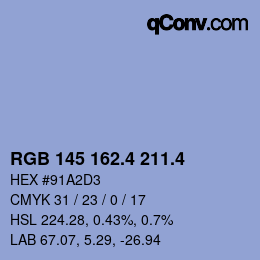 カラーコード: RGB 145 162.4 211.4 | qconv.com