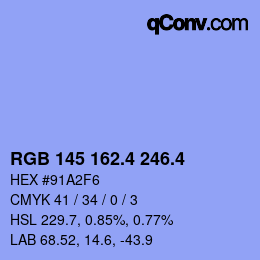 カラーコード: RGB 145 162.4 246.4 | qconv.com