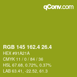 カラーコード: RGB 145 162.4 26.4 | qconv.com