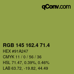 カラーコード: RGB 145 162.4 71.4 | qconv.com