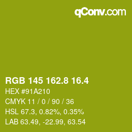 カラーコード: RGB 145 162.8 16.4 | qconv.com
