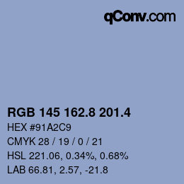 カラーコード: RGB 145 162.8 201.4 | qconv.com