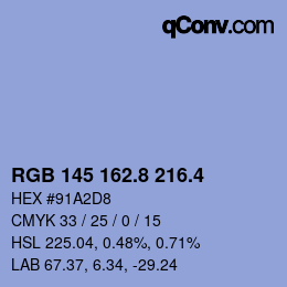 カラーコード: RGB 145 162.8 216.4 | qconv.com