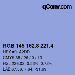 カラーコード: RGB 145 162.8 221.4 | qconv.com