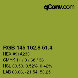 カラーコード: RGB 145 162.8 51.4 | qconv.com