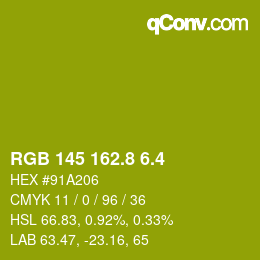 カラーコード: RGB 145 162.8 6.4 | qconv.com