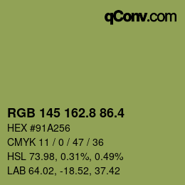 カラーコード: RGB 145 162.8 86.4 | qconv.com