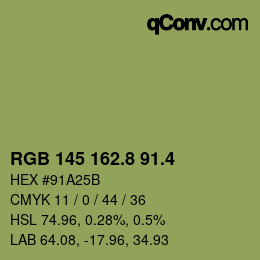 カラーコード: RGB 145 162.8 91.4 | qconv.com
