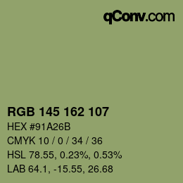 Color code: RGB 145 162 107 | qconv.com