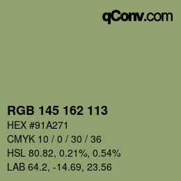 Color code: RGB 145 162 113 | qconv.com