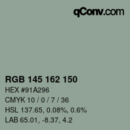 カラーコード: RGB 145 162 150 | qconv.com